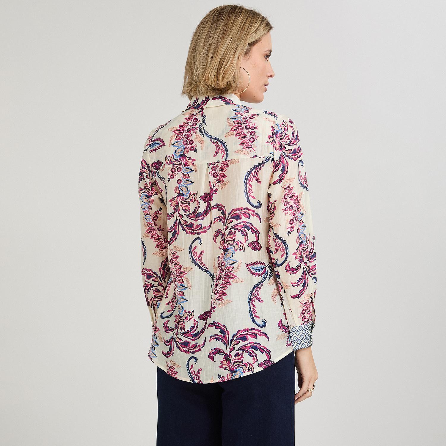 Blusa Manga Larga Estampada con Botones Magenta-1