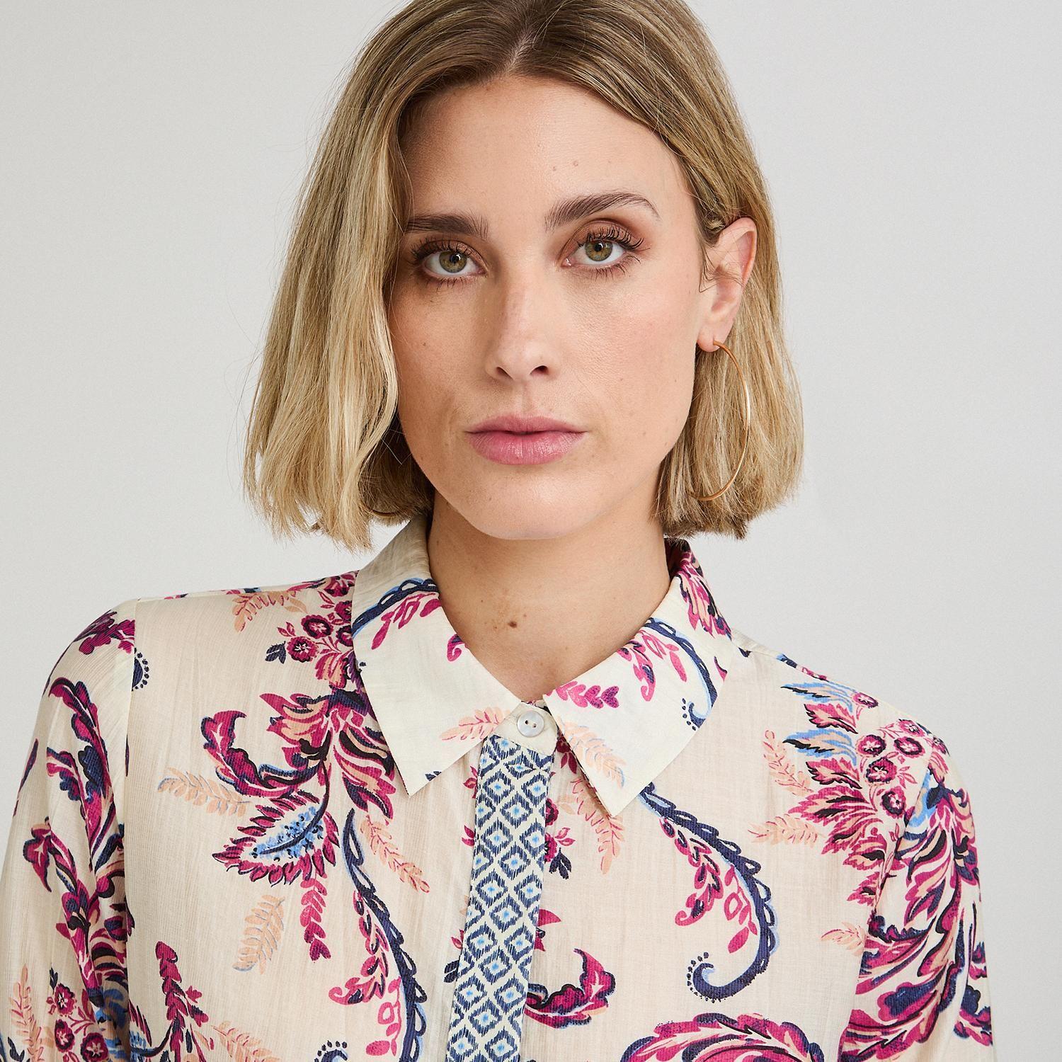 Blusa Manga Larga Estampada con Botones Magenta-2