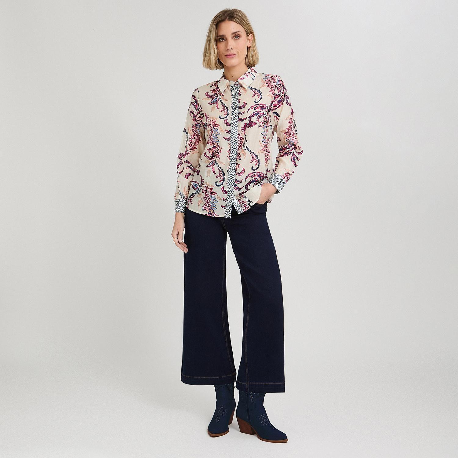Blusa Manga Larga Estampada con Botones Magenta-3