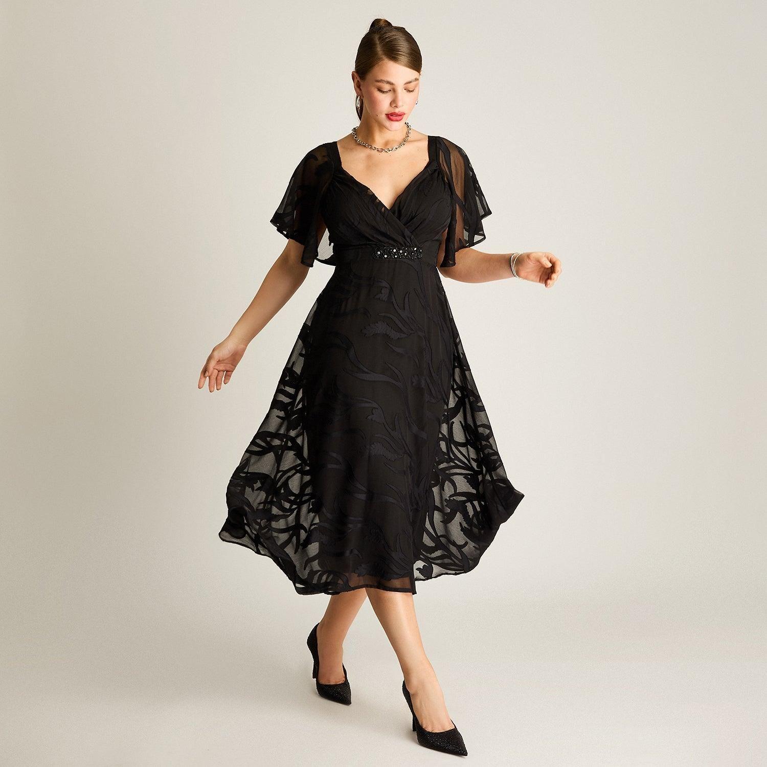 Vestido Midi Negro Escote V-3