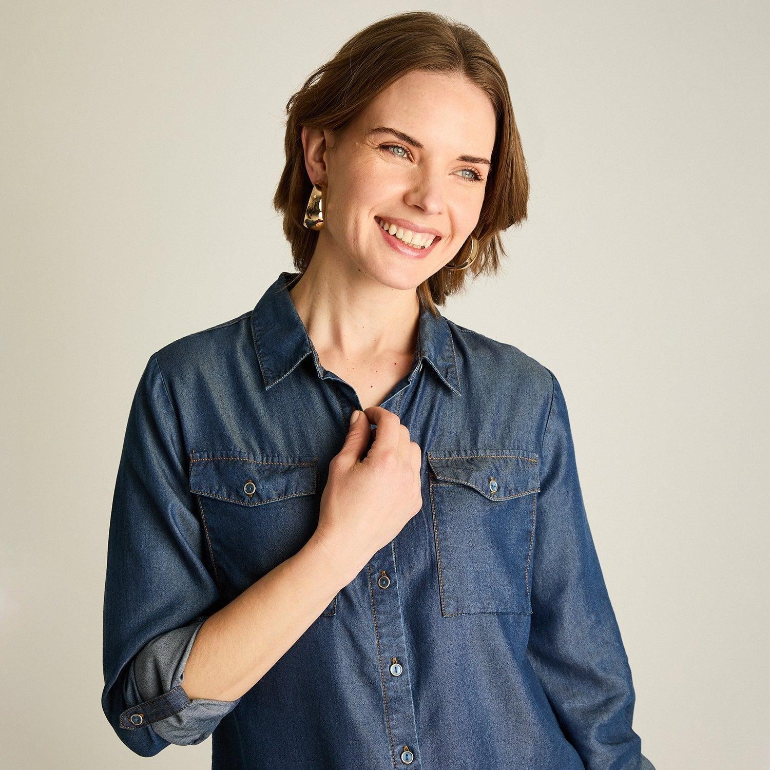 Blusa Azul Estilo Camisero en Lyocell-2