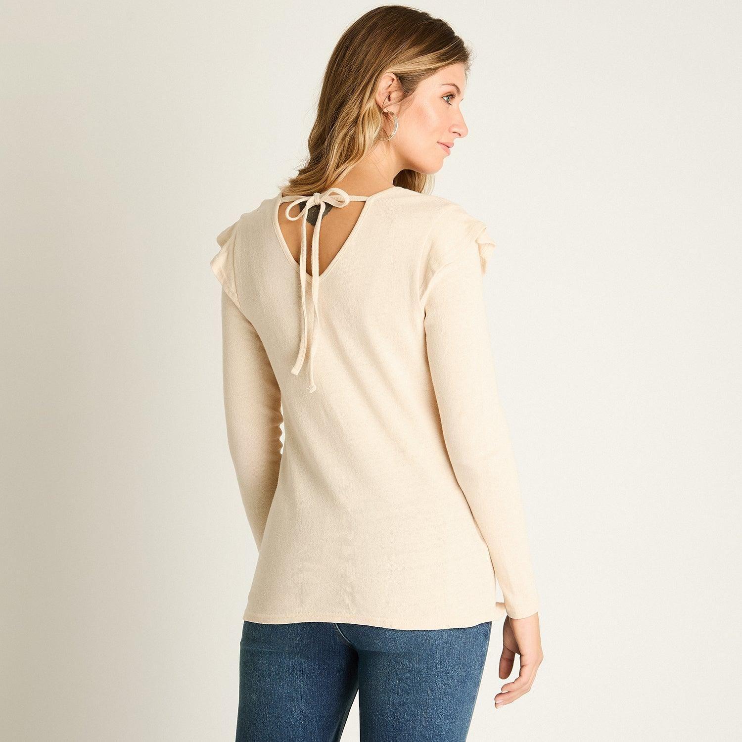 Polera Beige Manga Larga Baja elasticidad Sin Forro Calce Normal-1