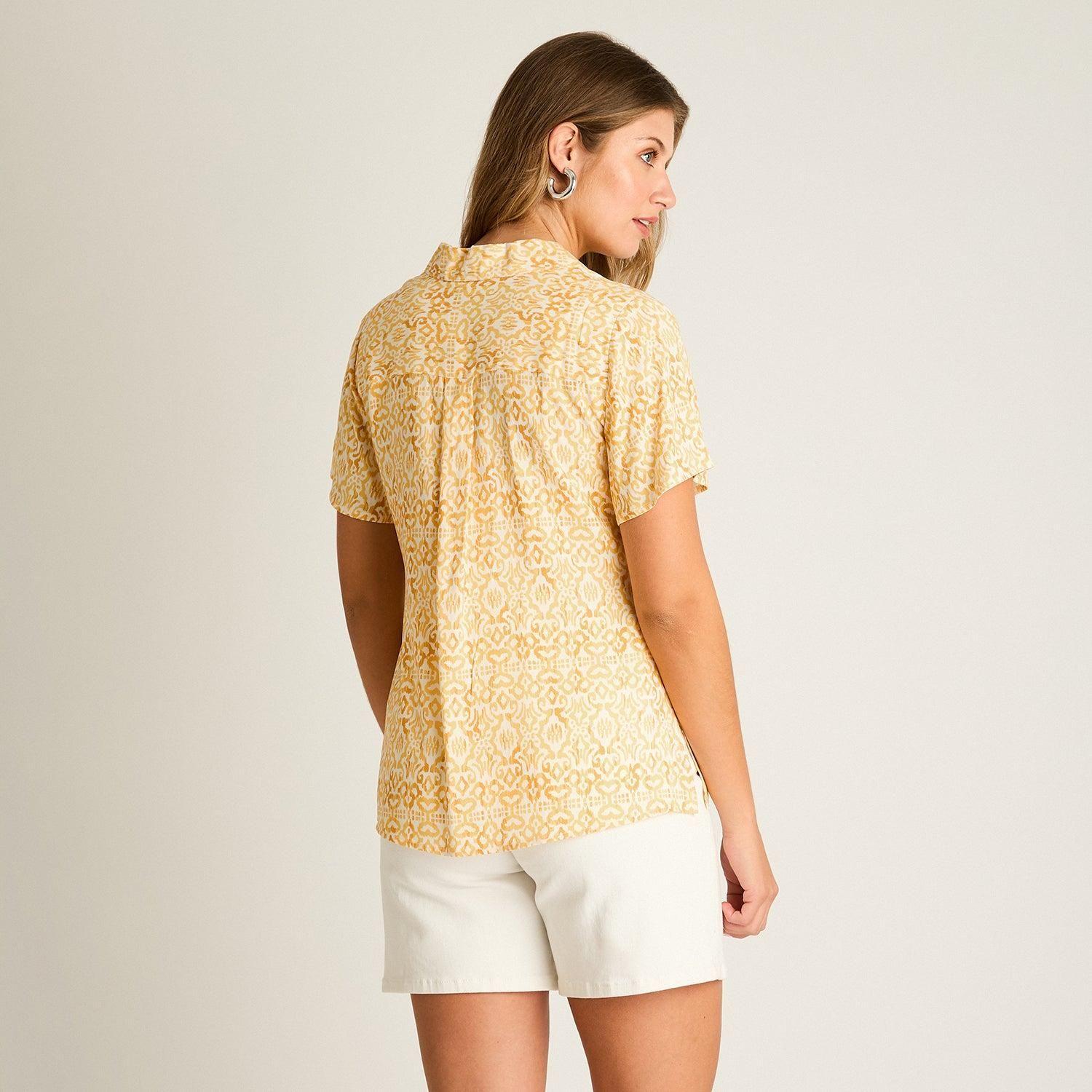 Blusa Mostaza Manga Corta No Elasticado Sin Forro Calce Normal-1