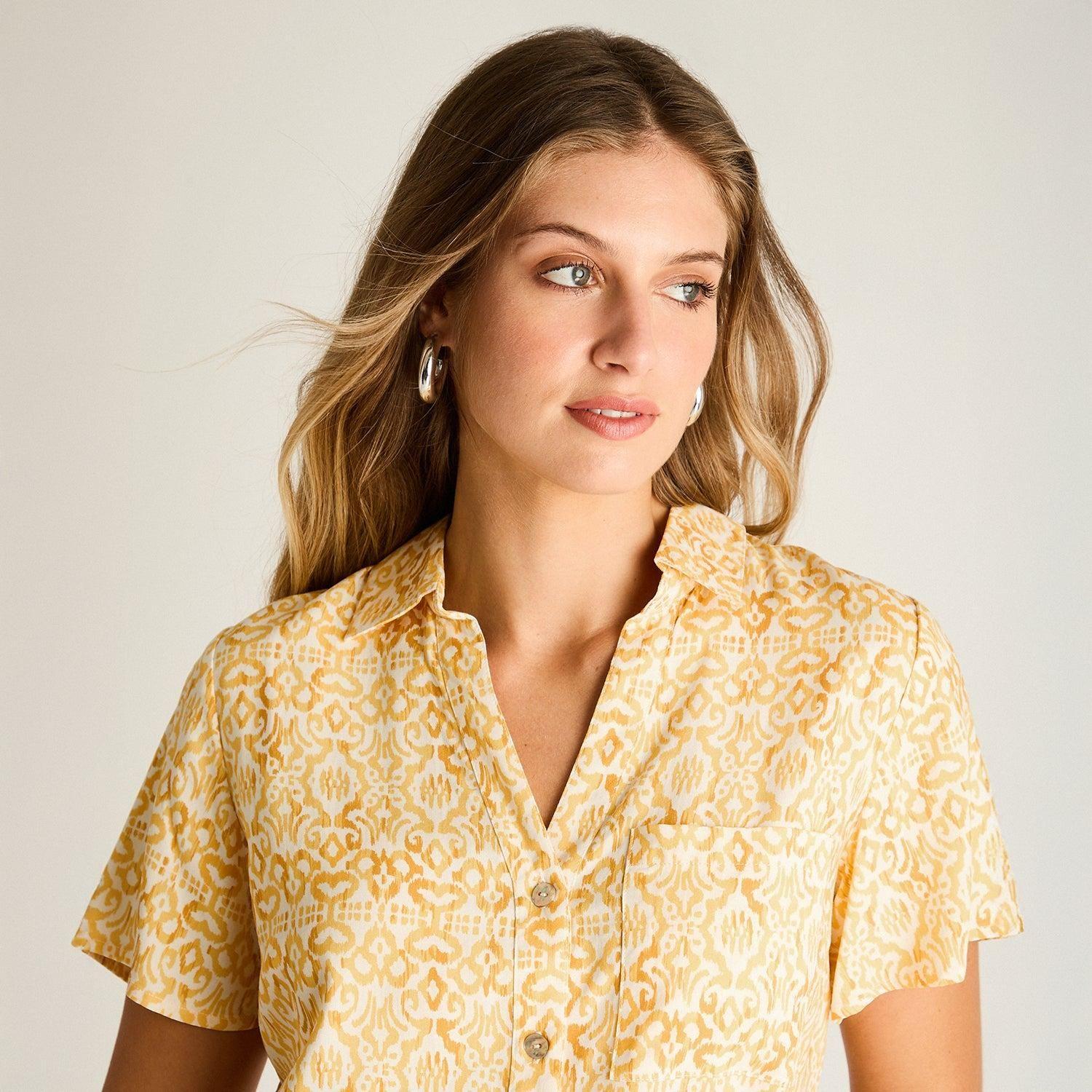 Blusa Mostaza Manga Corta No Elasticado Sin Forro Calce Normal-2