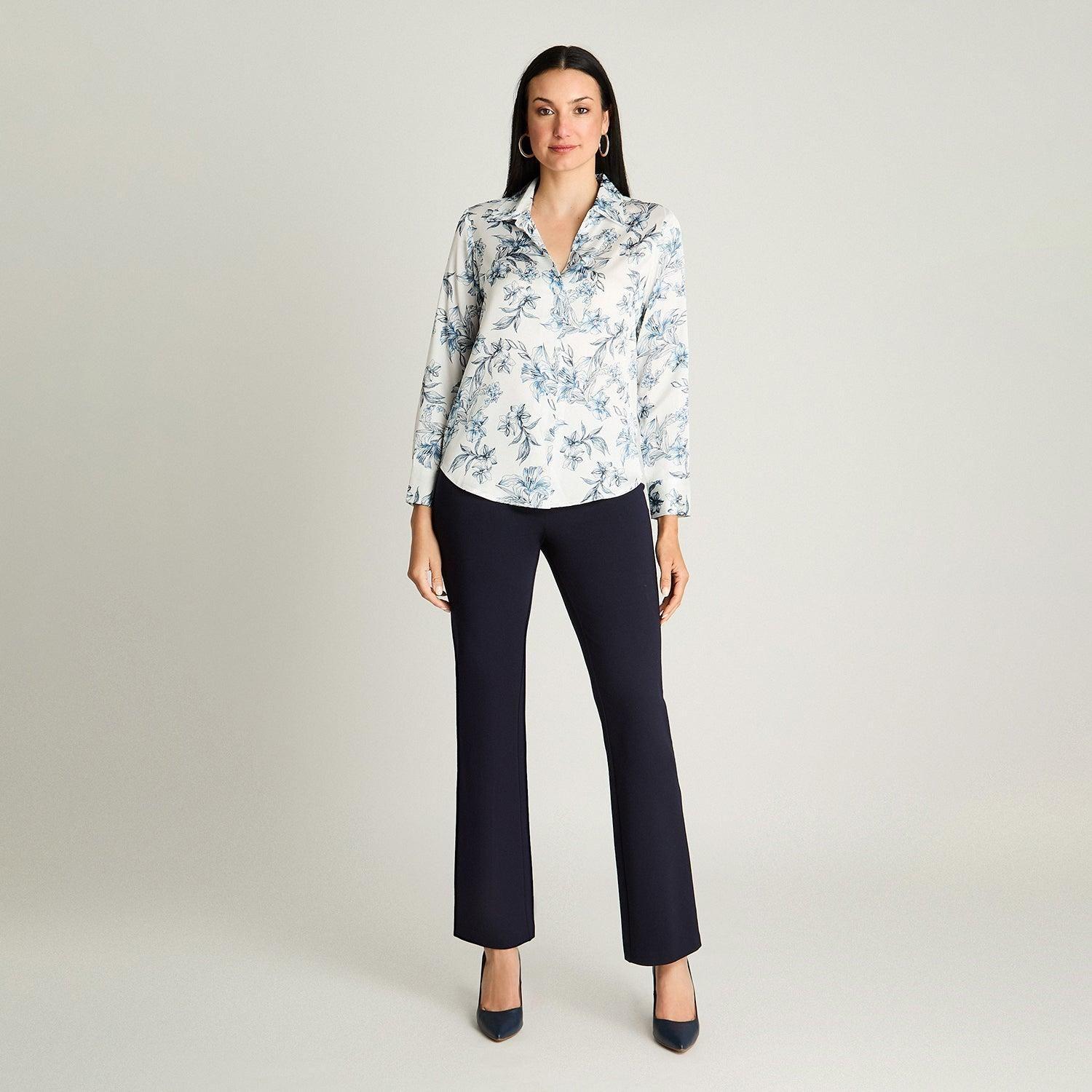 Blusa Manga Larga Satin Camisera Blanco-3