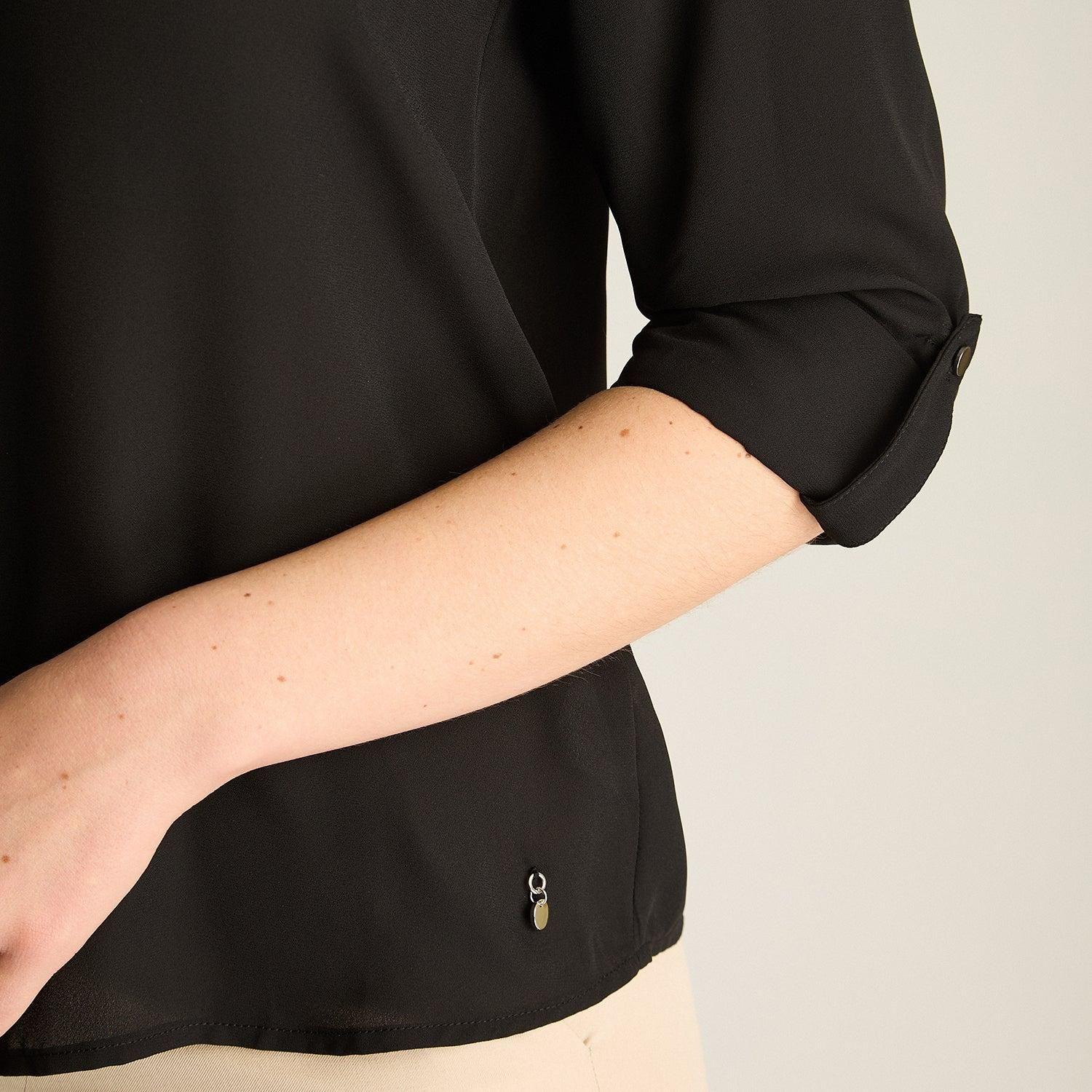 Blusa Camisera Georgette Negra Básica-2