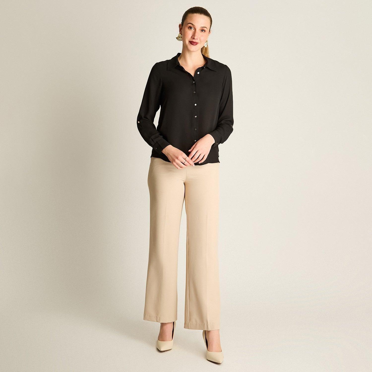 Blusa Camisera Georgette Negra Básica-3