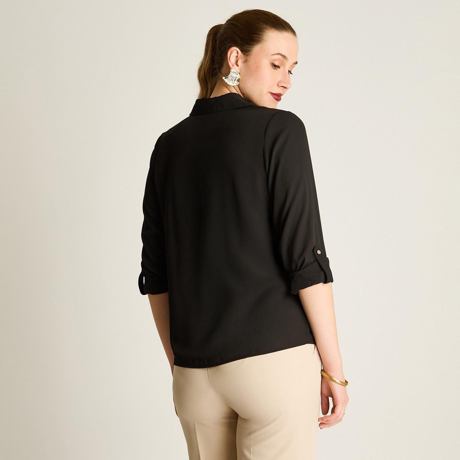 Blusa Camisera Georgette Negra Básica-1