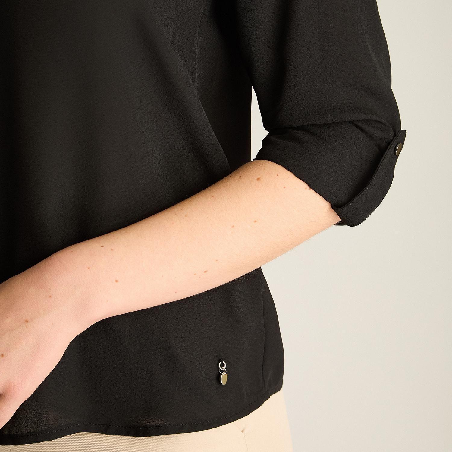 Blusa Camisera Georgette Negra Básica-2