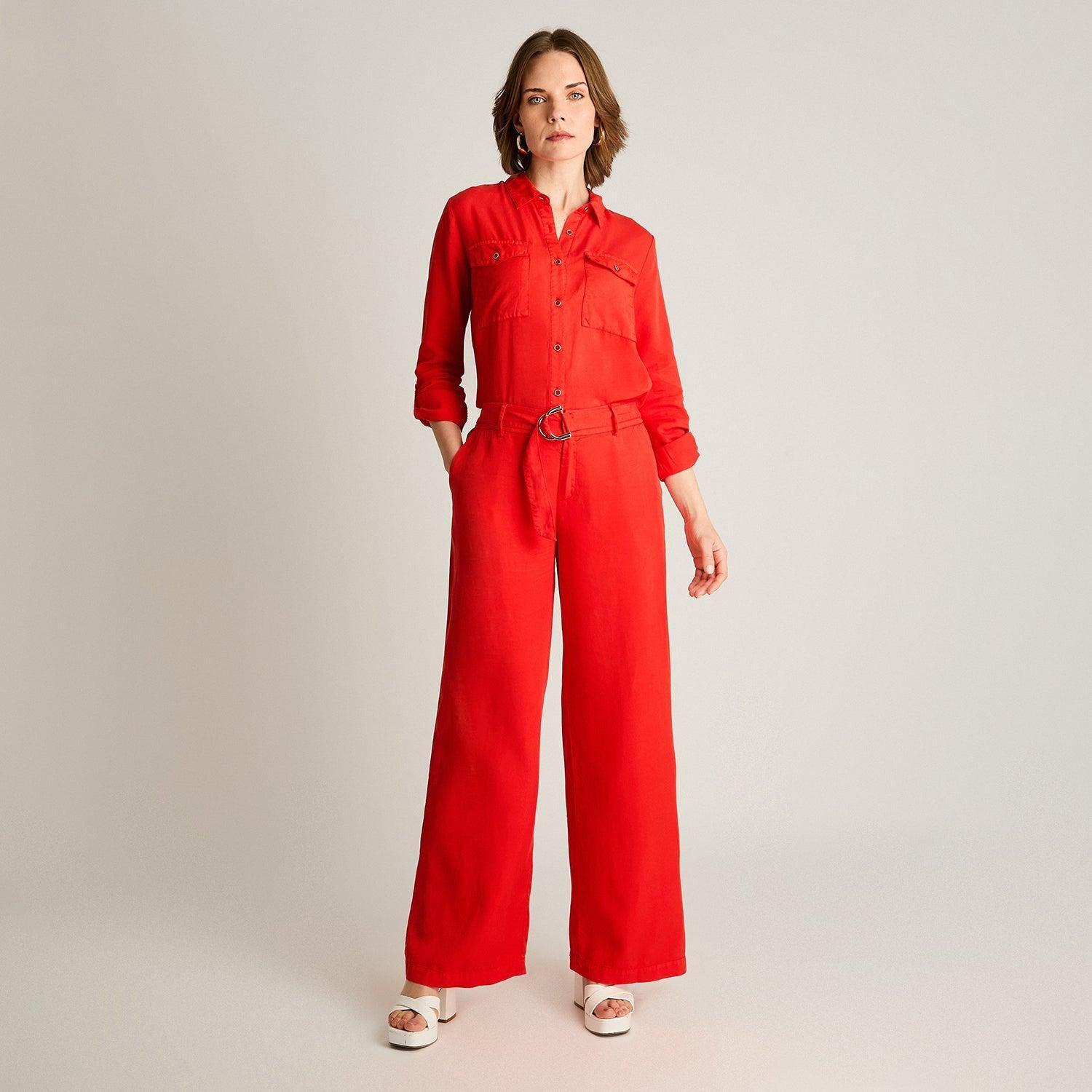 Pantalón Rojo Recto con Lazo-3