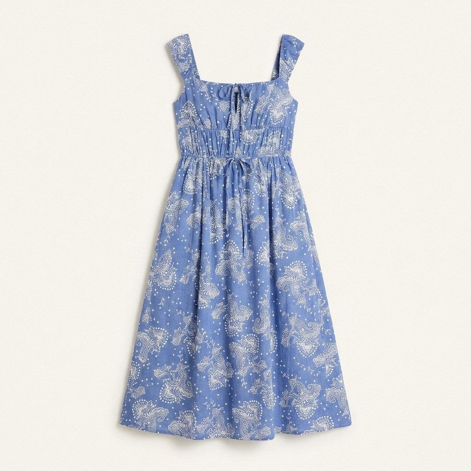 Vestido Midi Azul Estampado Mediterráneo-6