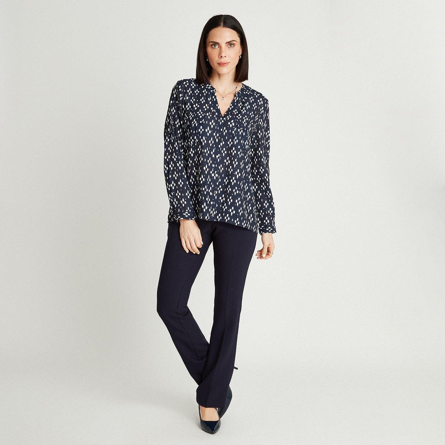 Blusa Blanco Manga Larga Estampado Cuello Mao-3