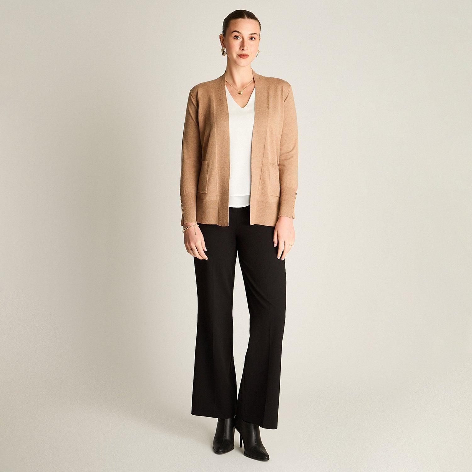 Tapado Camel Tejido Largo con Bolsillos-3