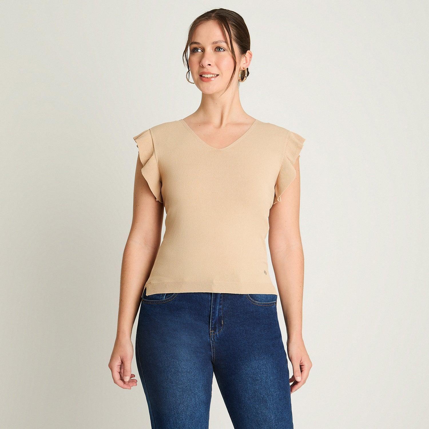 Polera Manga Corta Lanilla Beige-4