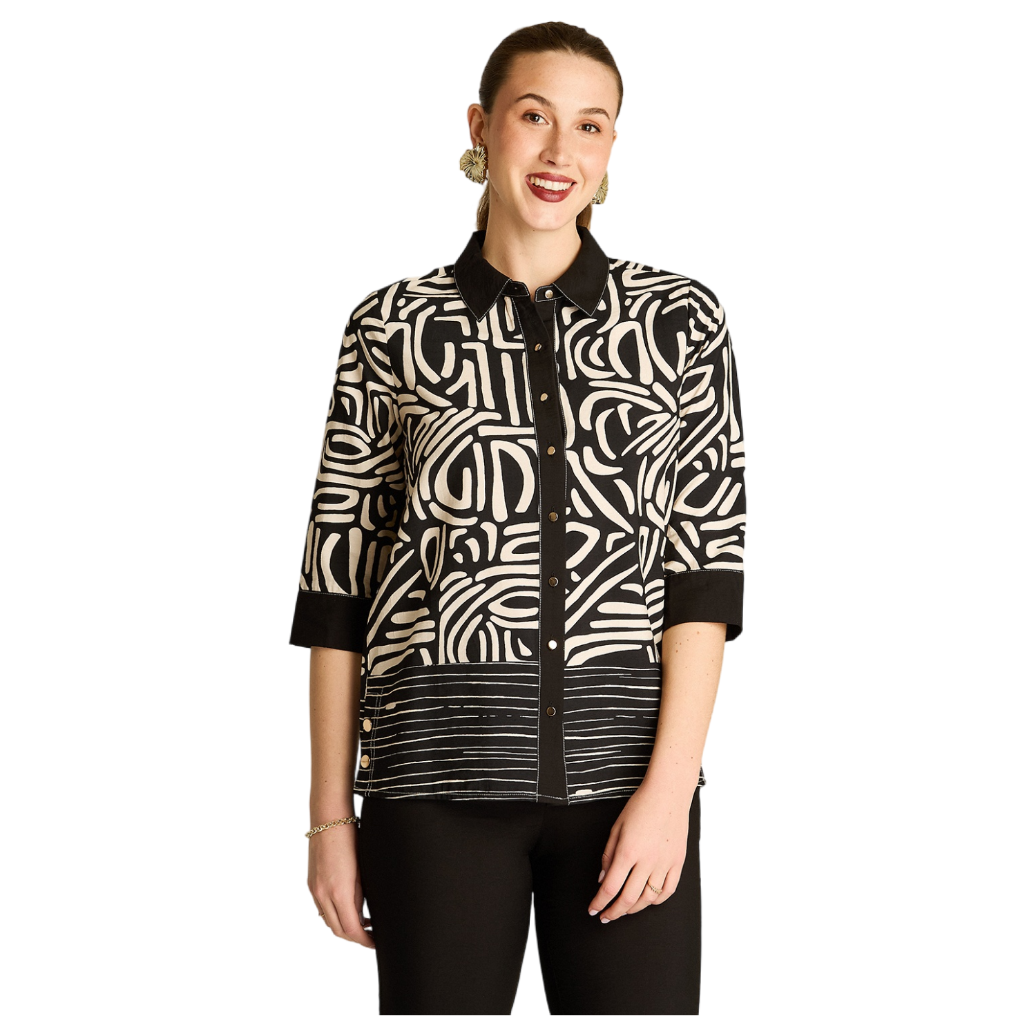 Blusa Arena Manga 3/4 con Aplicación de Botones-0