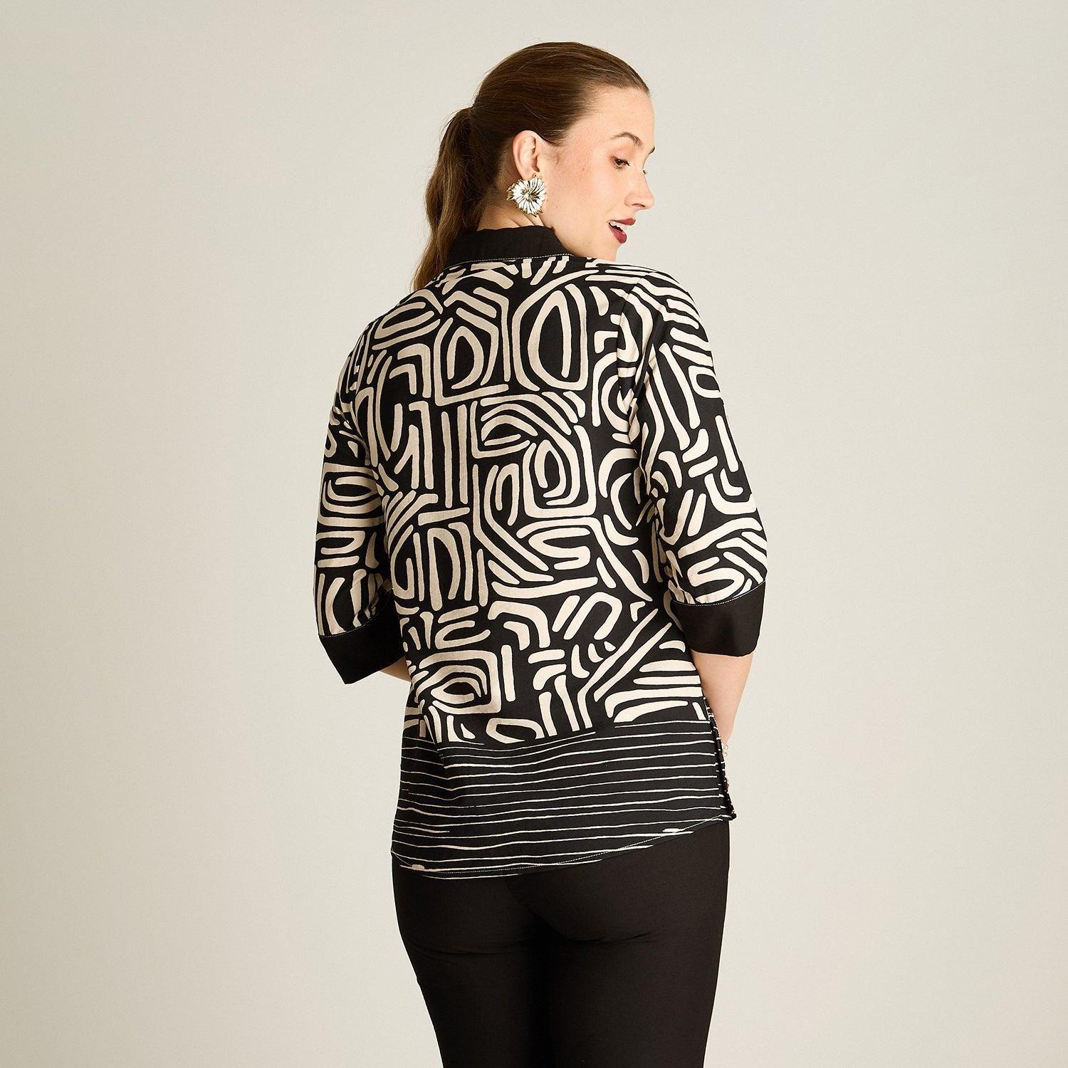 Blusa Arena Manga 3/4 con Aplicación de Botones-1