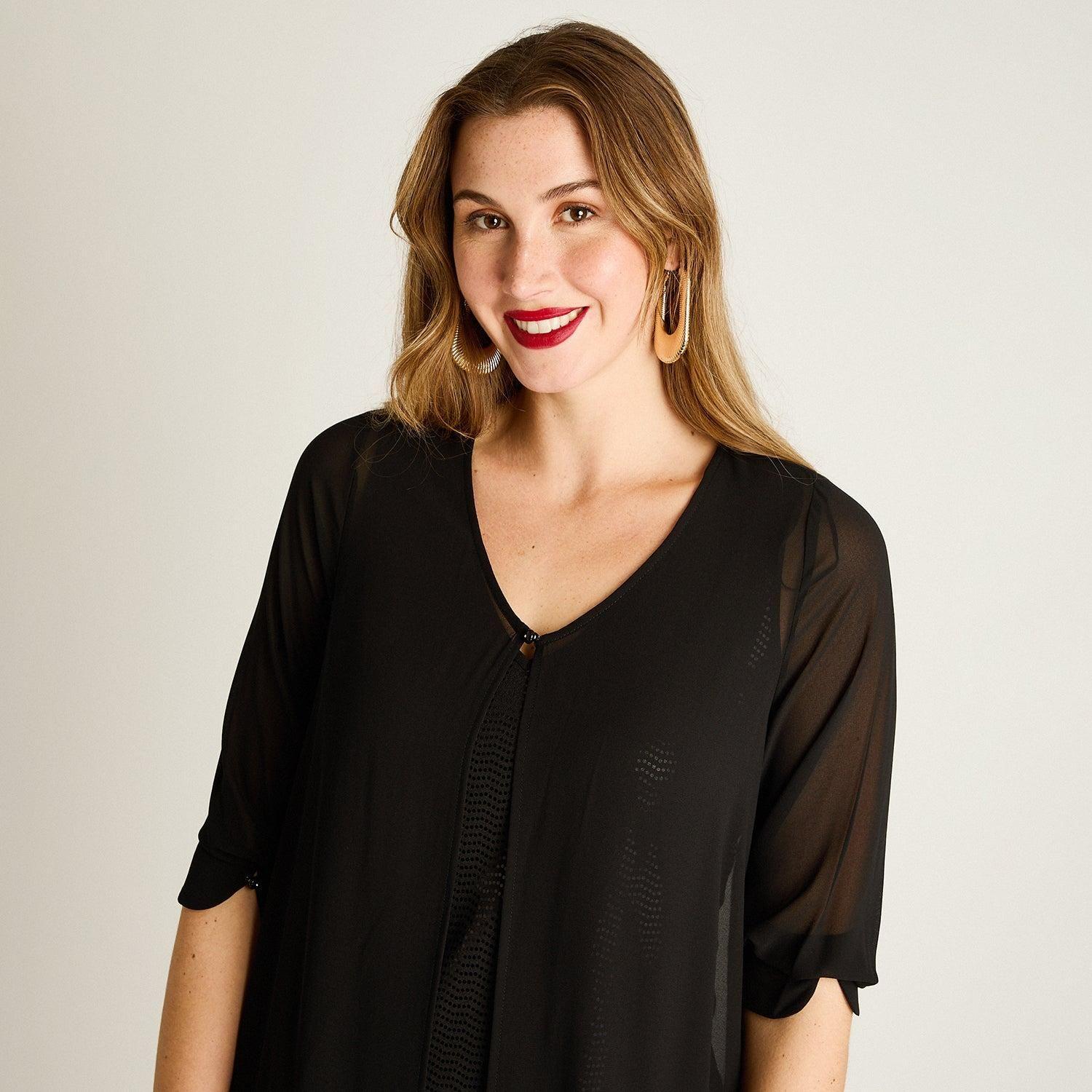 Tapado Negro Bicolor con Botones 3/4-2