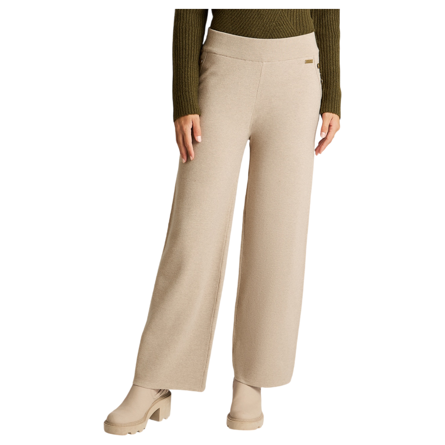 Pantalon Sport Beige Elasticidad Media Sin Forro Calce Normal Tela Tejido-0