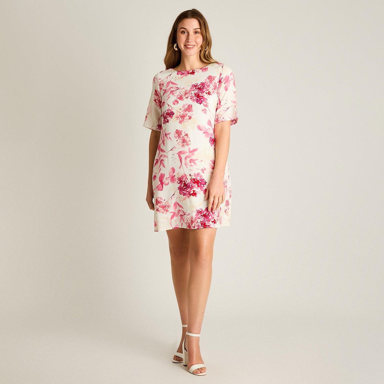 Vestido Corto Floral Crudo-3