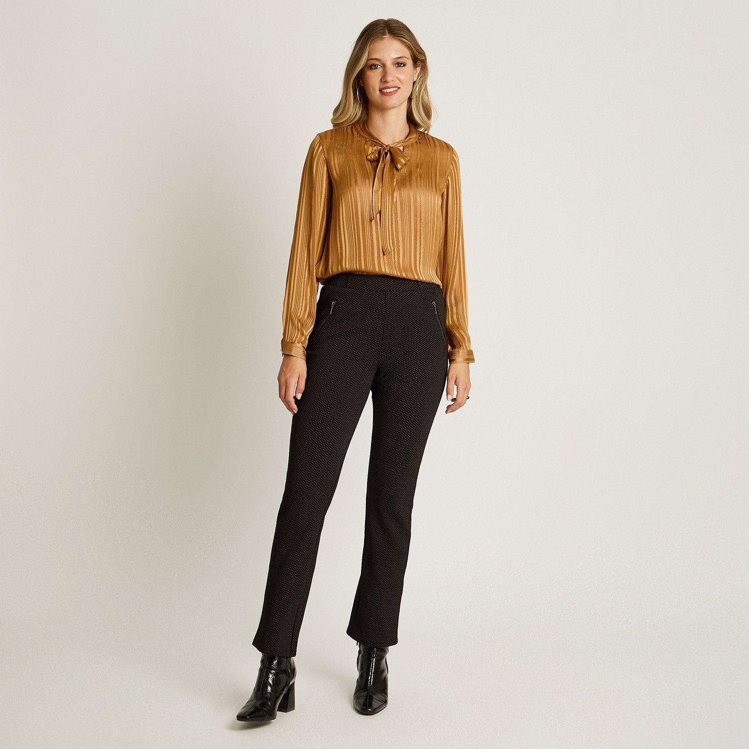 Calza Negra Recta con Micropunto Forrada con Polar en Tela Punto-3