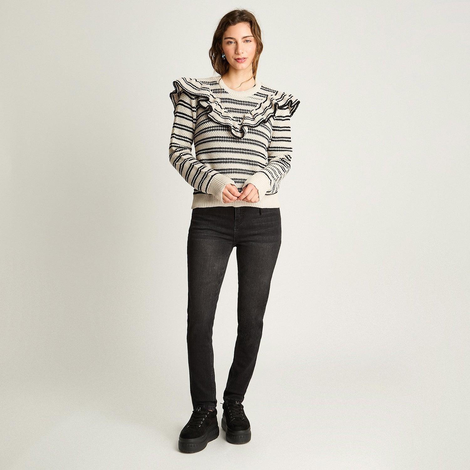 Sweater Manga Larga Vuelos Listado Beige-3