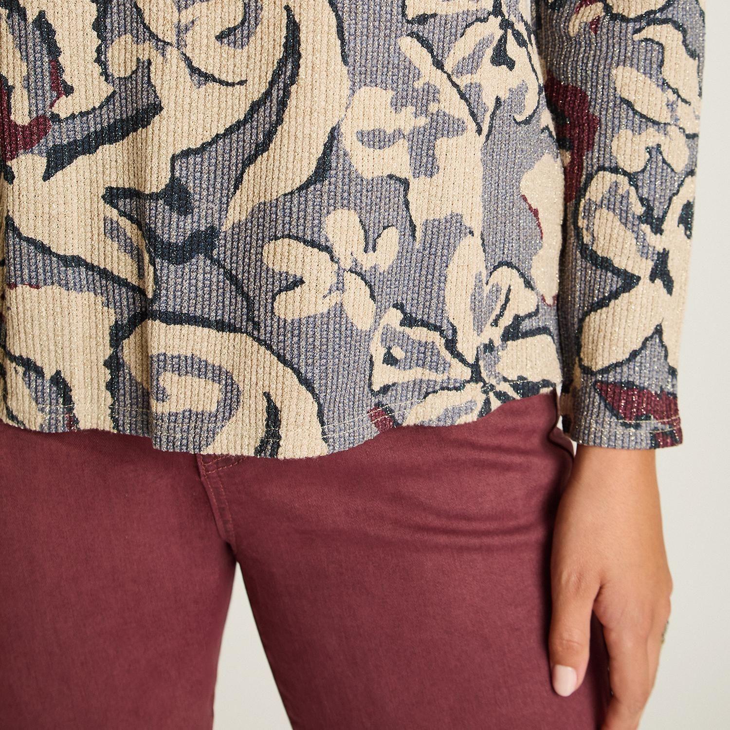 Polera de Lanilla Índigo con Estampado Floral y Lurex-2