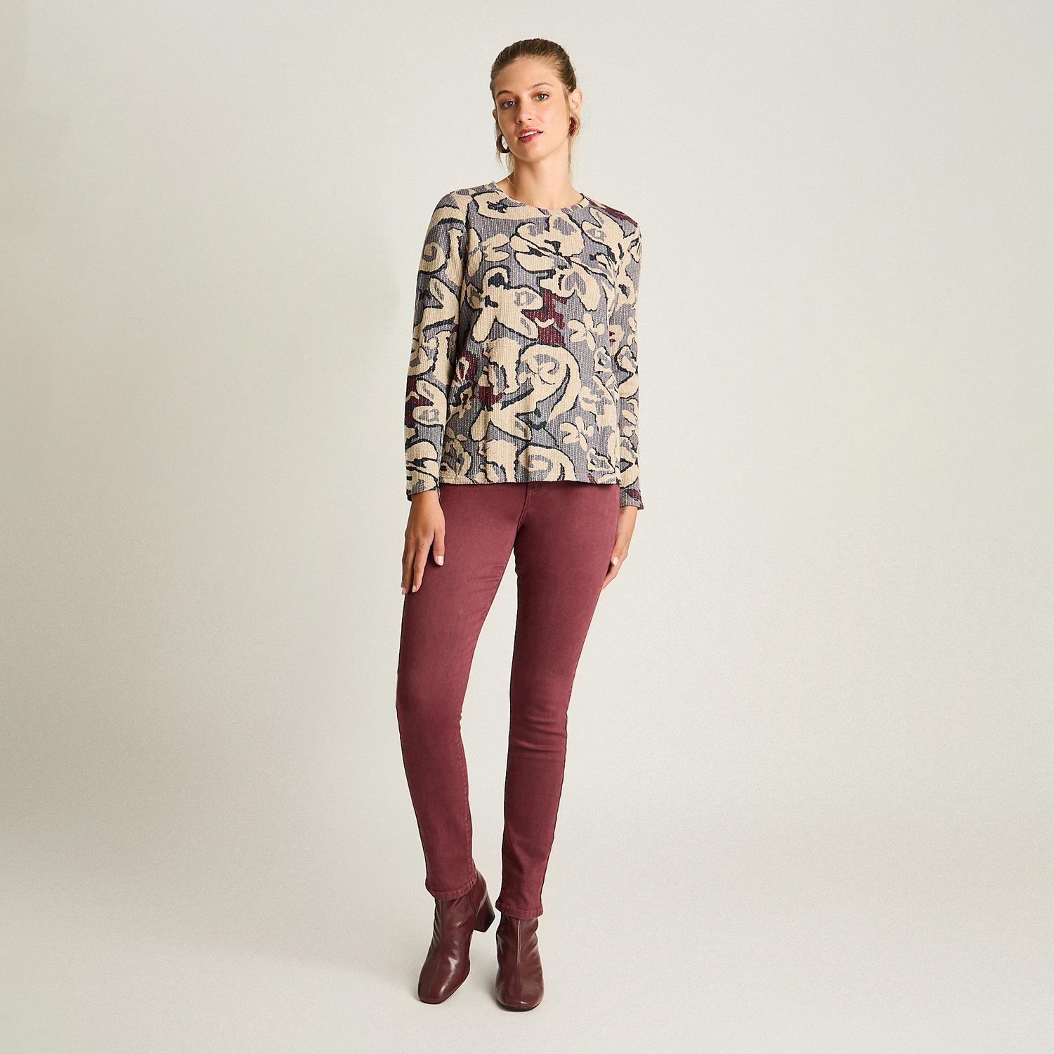 Polera de Lanilla Índigo con Estampado Floral y Lurex-3