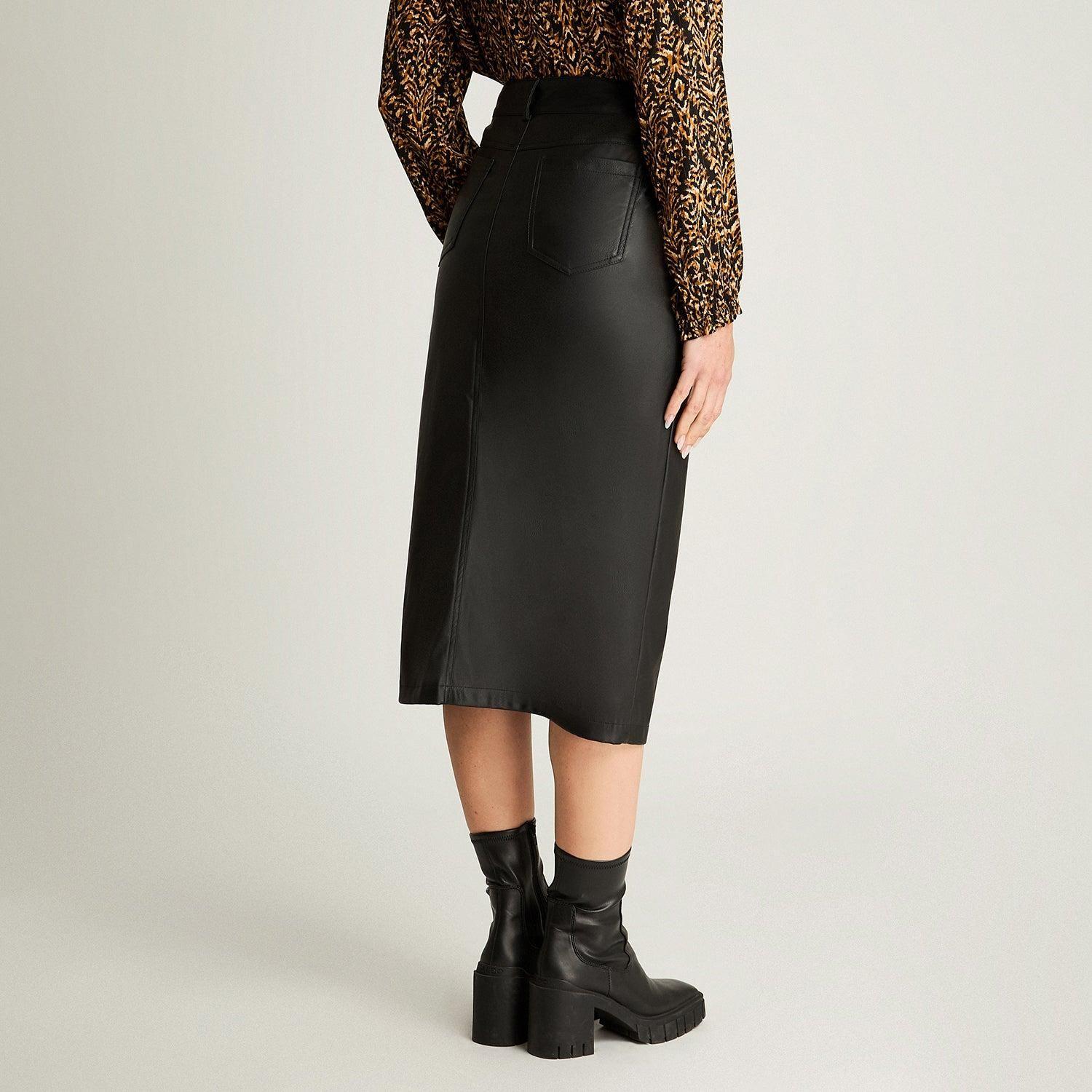 Falda Pu Con Detalle De Tachas Midi Negro-1