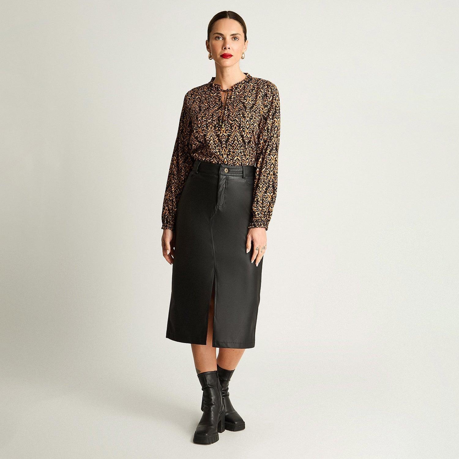 Falda Pu Con Detalle De Tachas Midi Negro-3