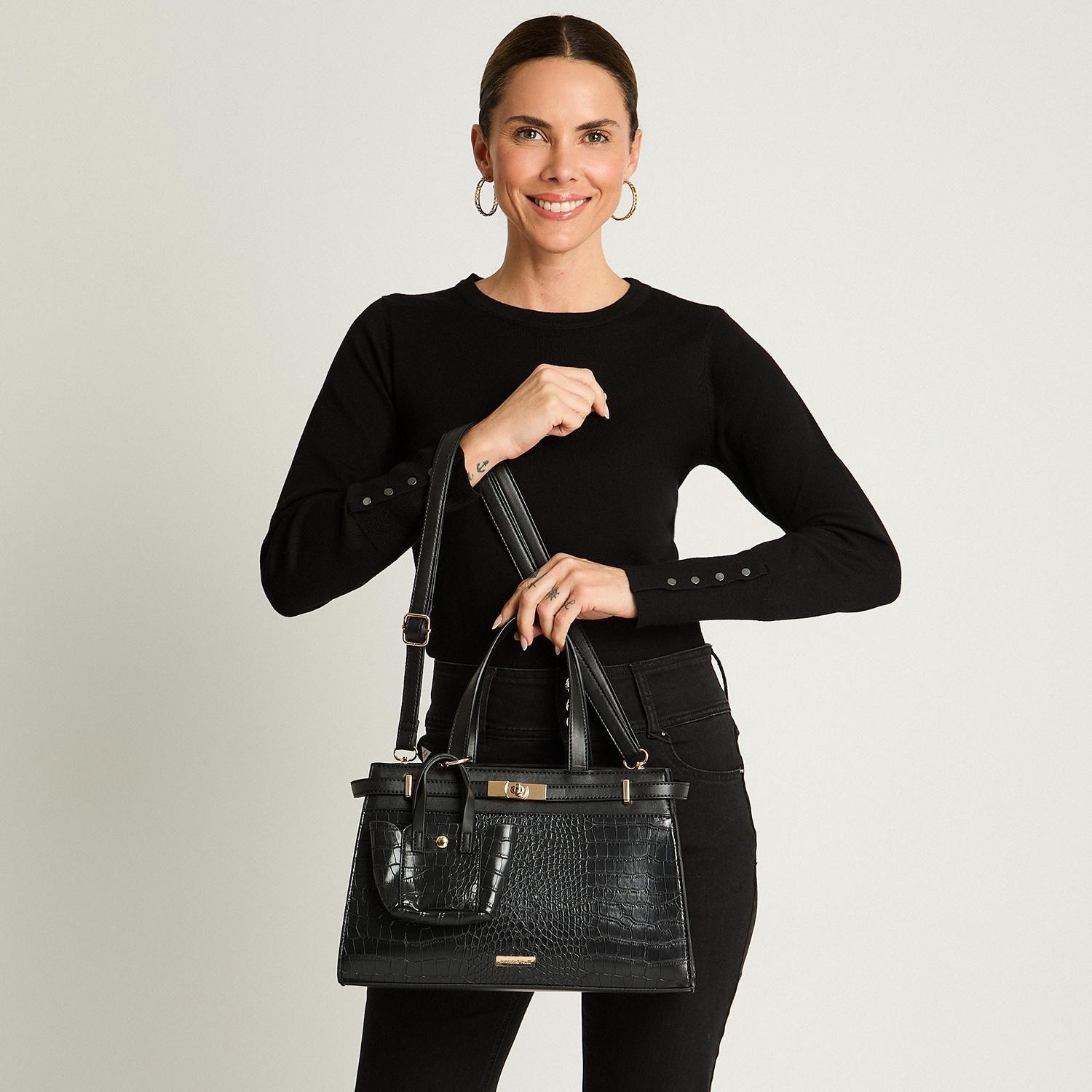 Cartera De Pu Cocodrilo Negro-3