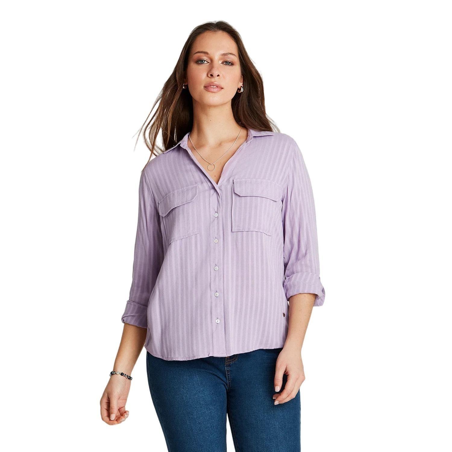 Blusa Lila Manga Larga Cuello Camisero-0
