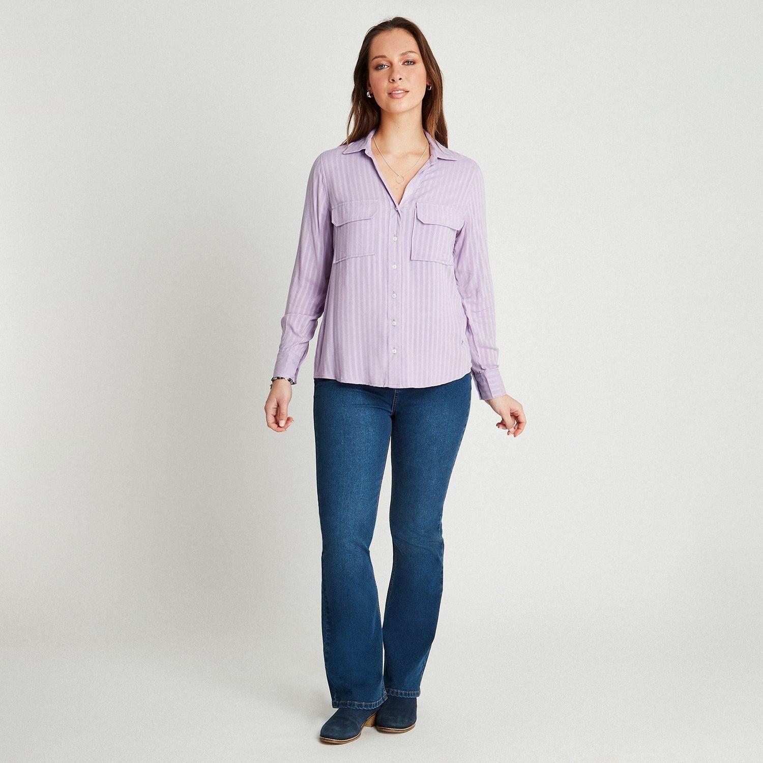 Blusa Lila Manga Larga Cuello Camisero-3