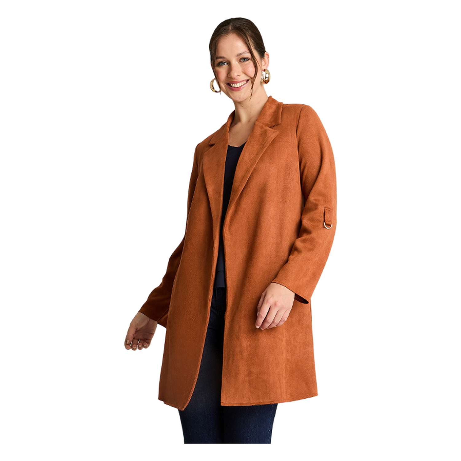 Chaqueta Manga Larga Tipo Tapado De Suede Manga Roll Up Terracota-0