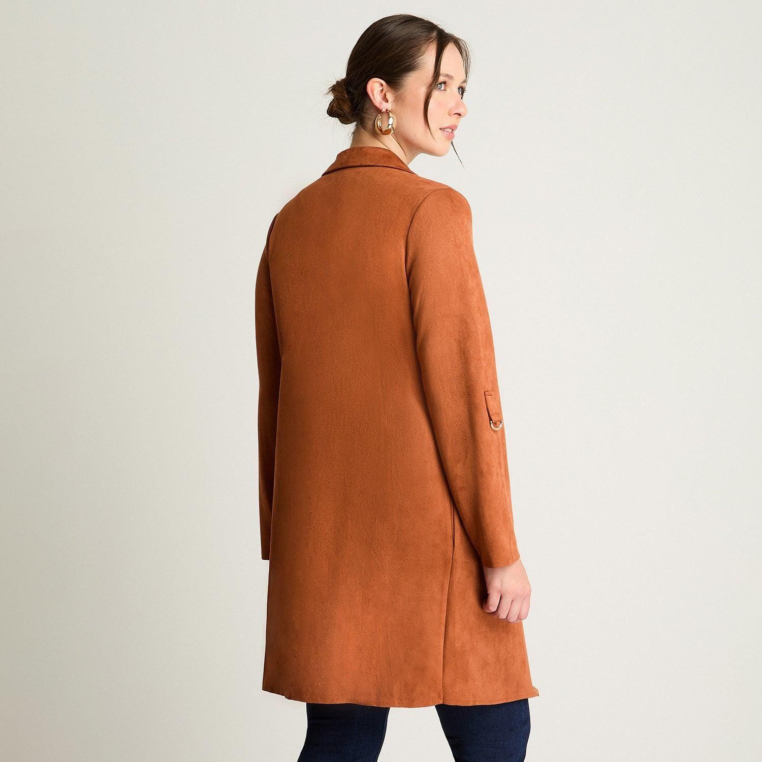 Chaqueta Manga Larga Tipo Tapado De Suede Manga Roll Up Terracota-1