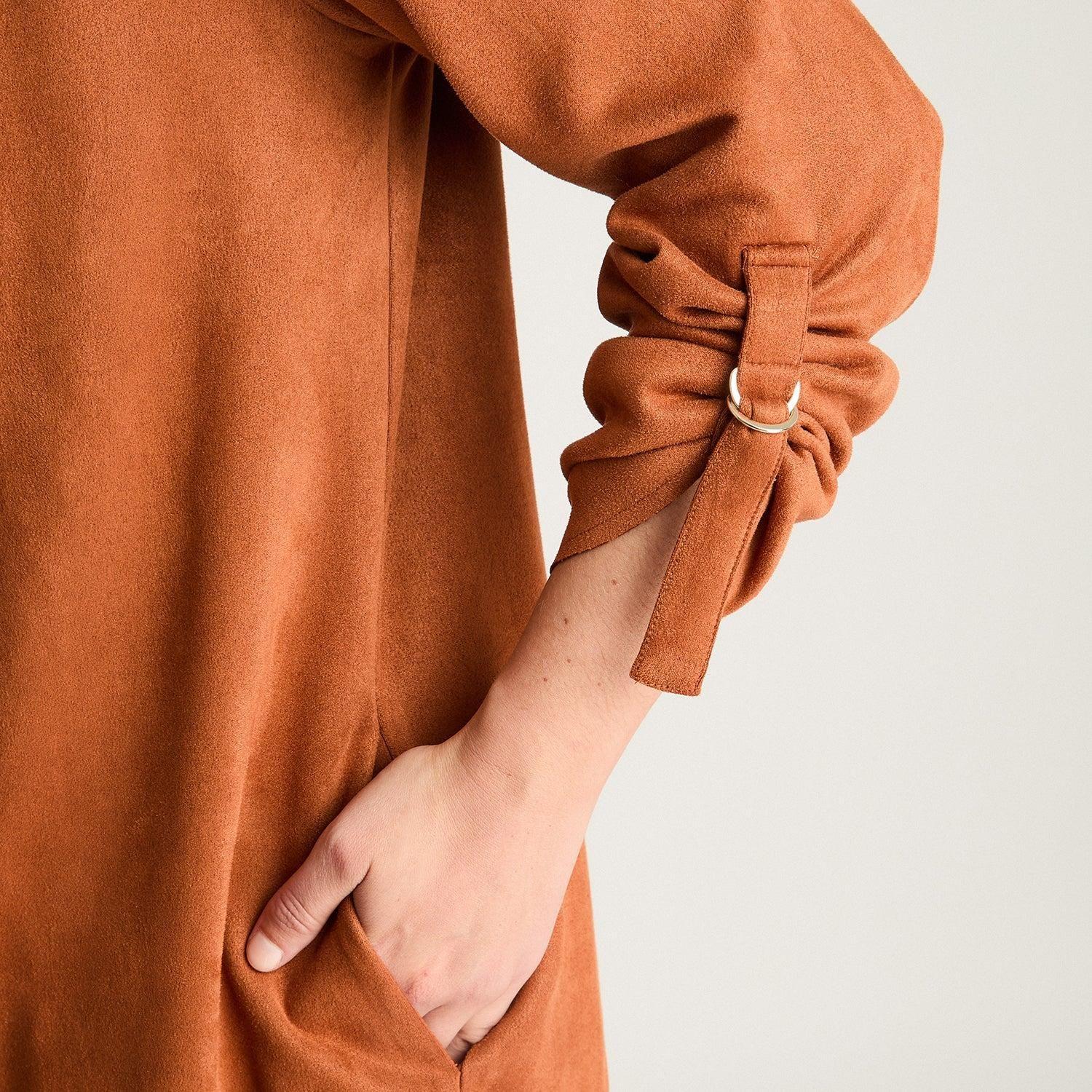 Chaqueta Manga Larga Tipo Tapado De Suede Manga Roll Up Terracota-2