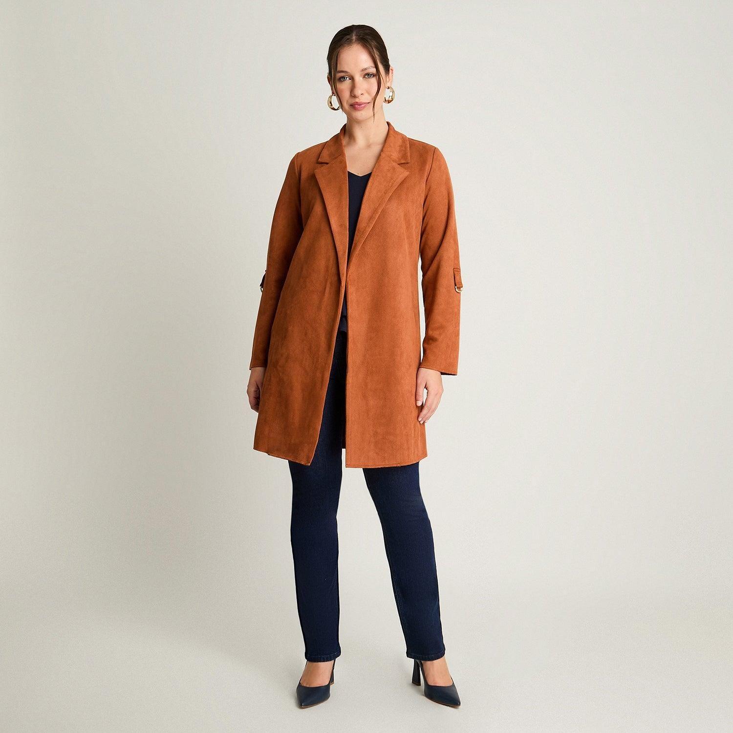 Chaqueta Manga Larga Tipo Tapado De Suede Manga Roll Up Terracota-3