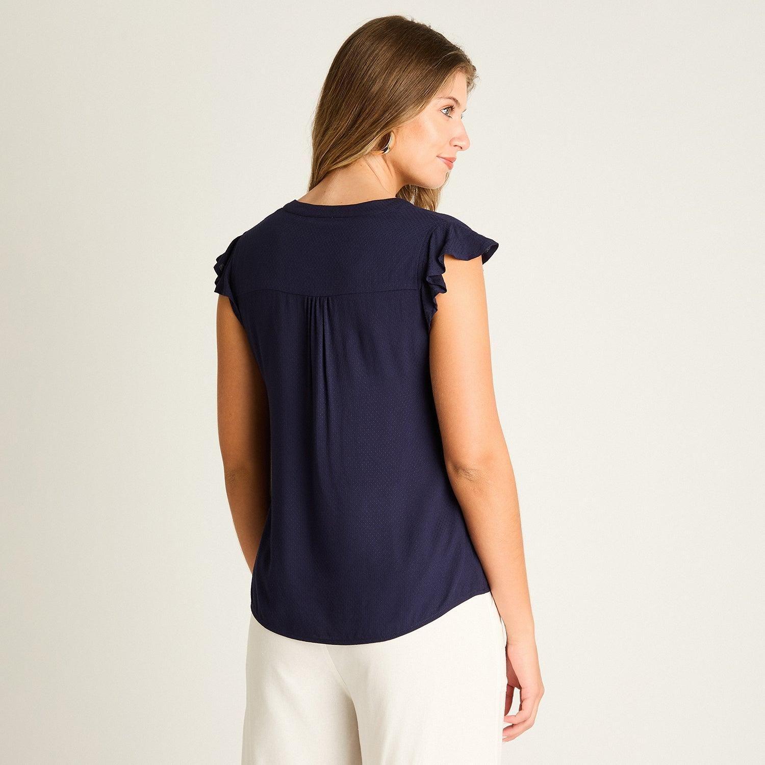 Blusa Azul Manga Corta No Elasticado Sin Forro Calce Normal-1