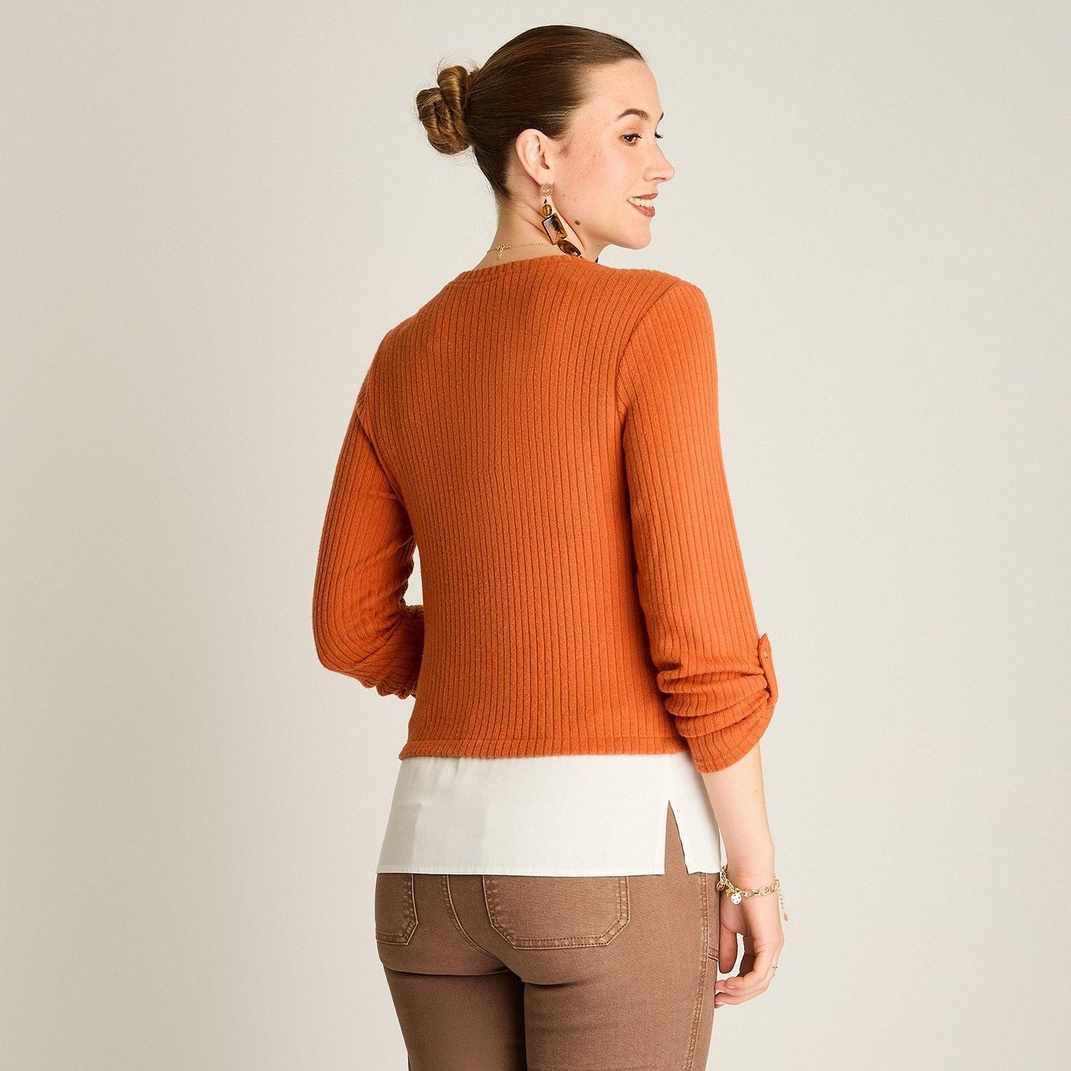 Polera de Lanilla Terracota Manga Larga con Roll Up-1