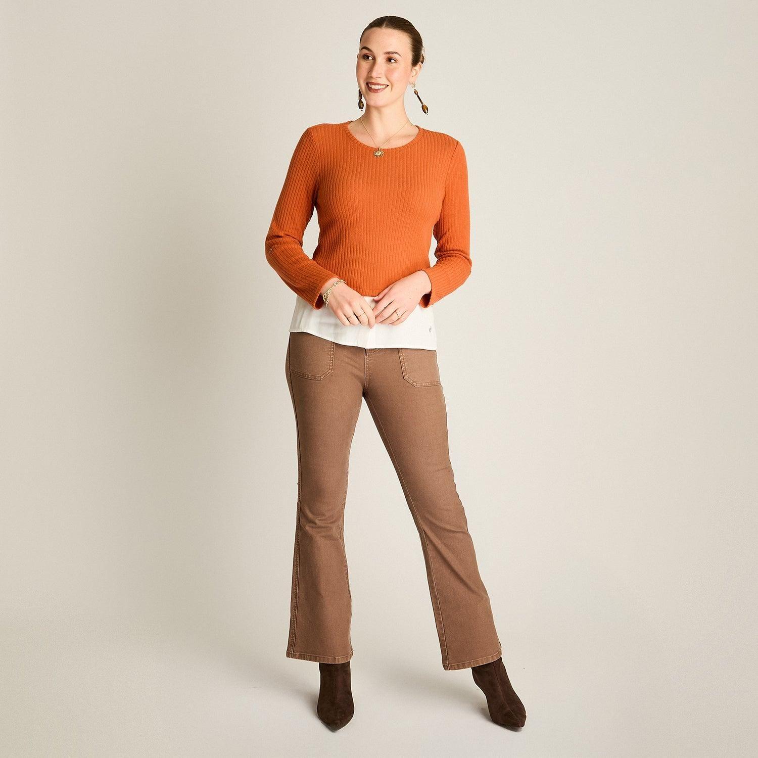 Polera de Lanilla Terracota Manga Larga con Roll Up-3