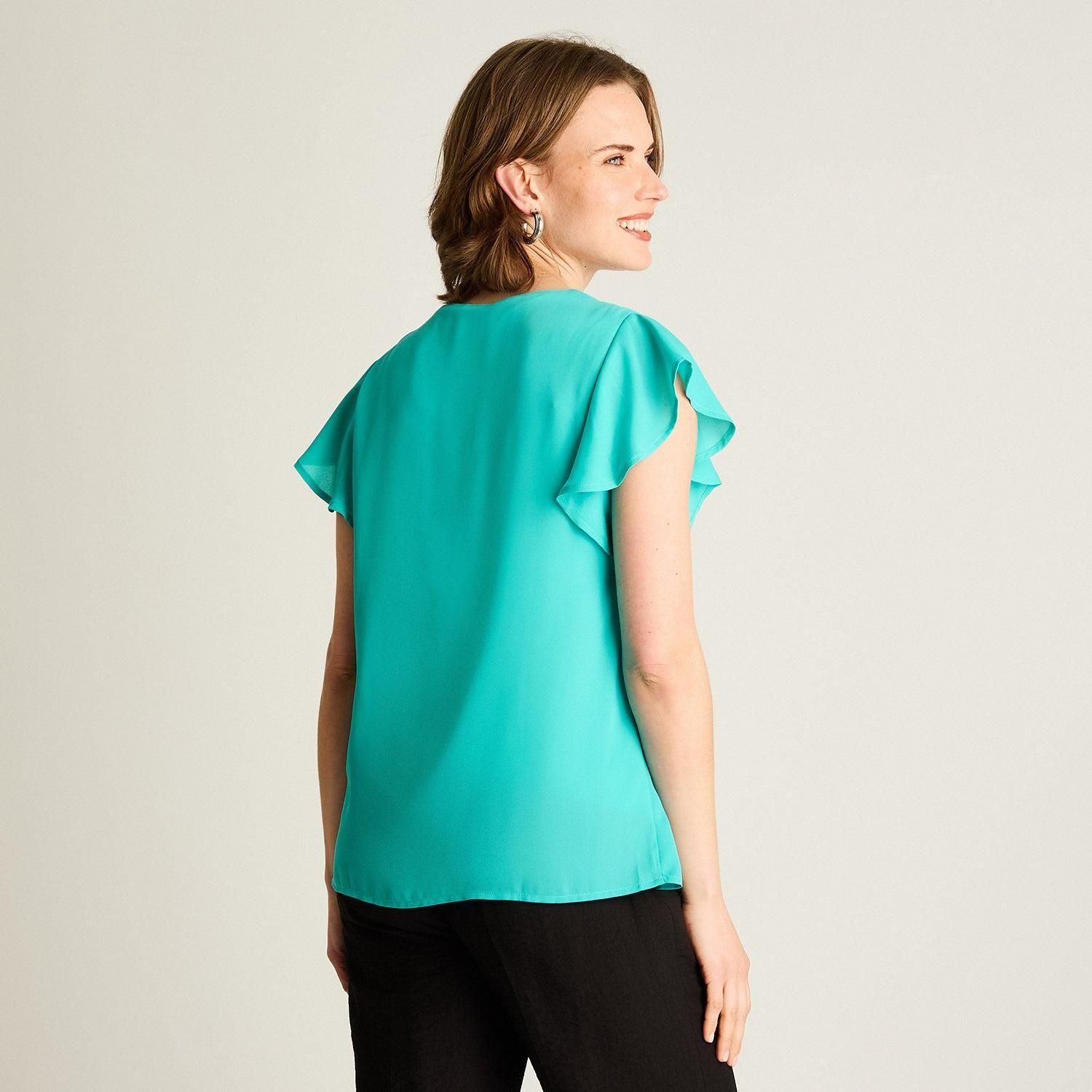 Blusa Celeste Manga Corta con Volantes-1