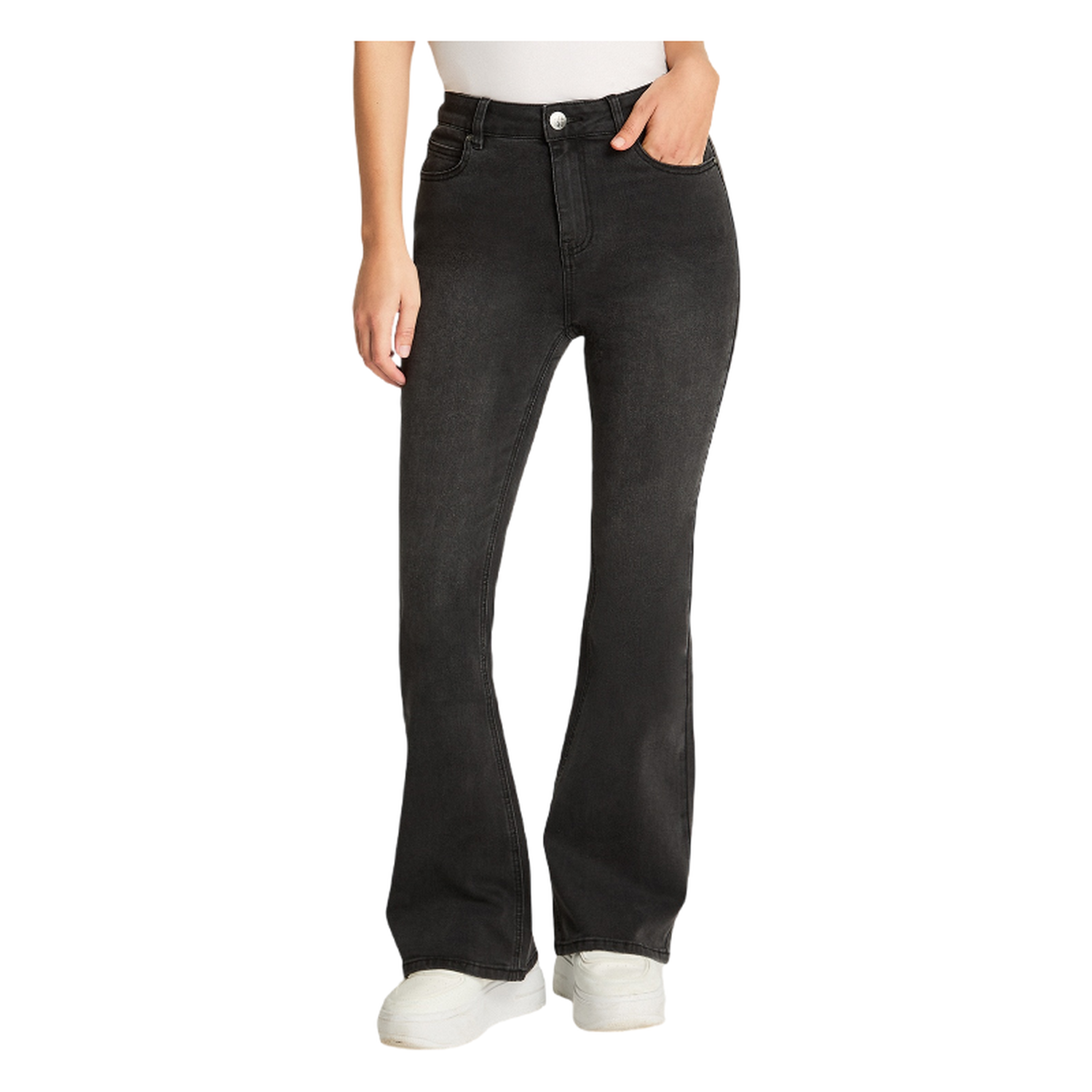 Jeans 5 Bolsillos Flare Gris Oscuro-0