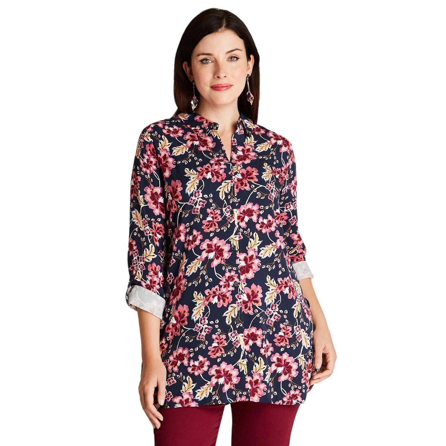 Blusa Azul Estampado Floral Cuello Camisero-0