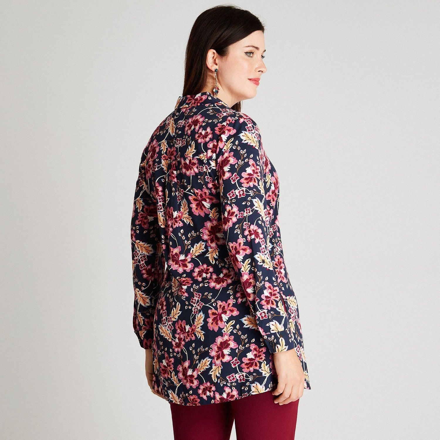 Blusa Azul Estampado Floral Cuello Camisero-1