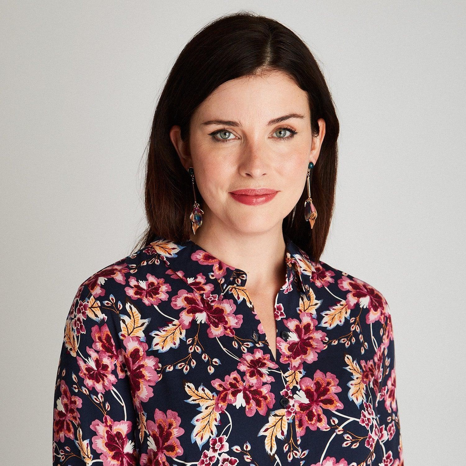 Blusa Azul Estampado Floral Cuello Camisero-2