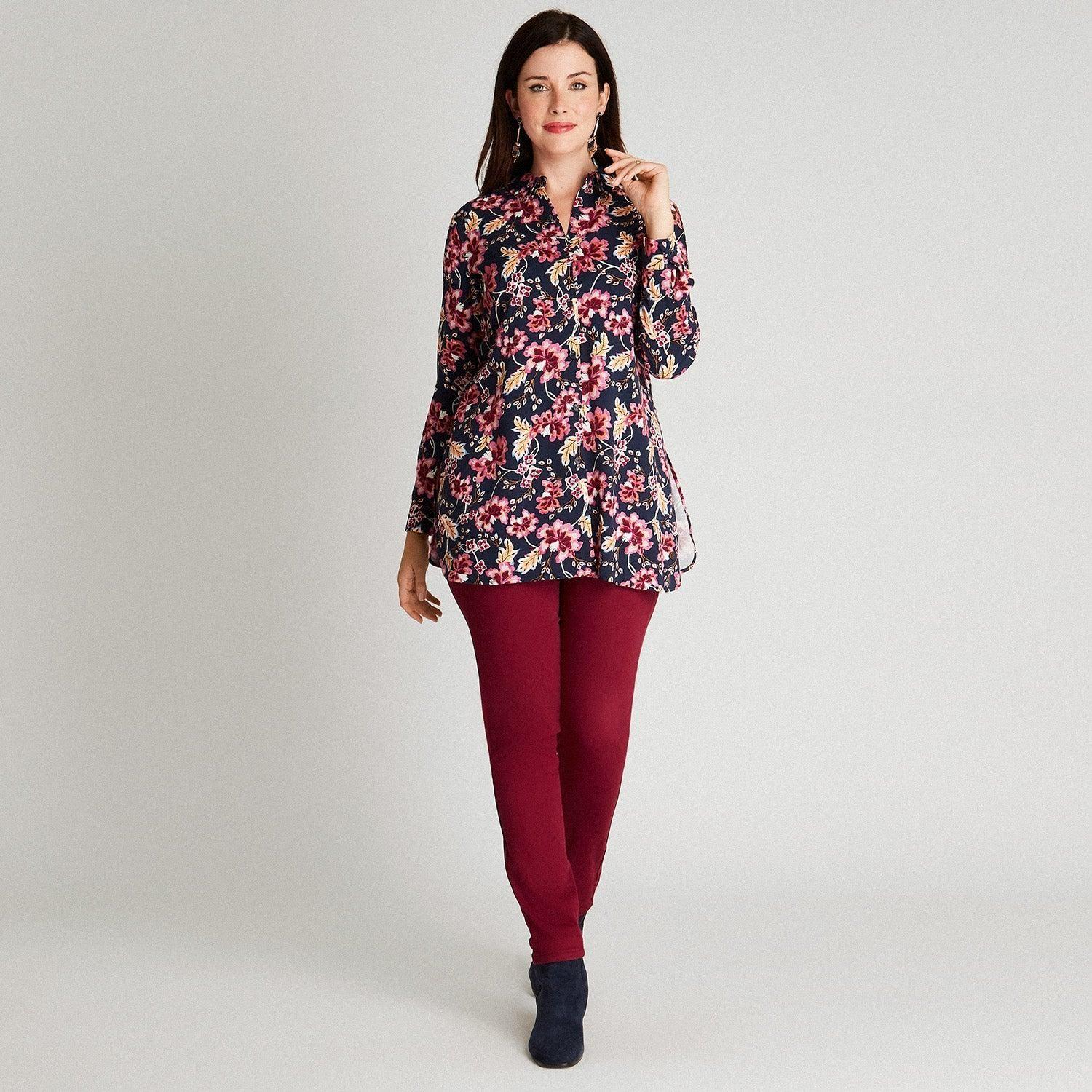 Blusa Azul Estampado Floral Cuello Camisero-3