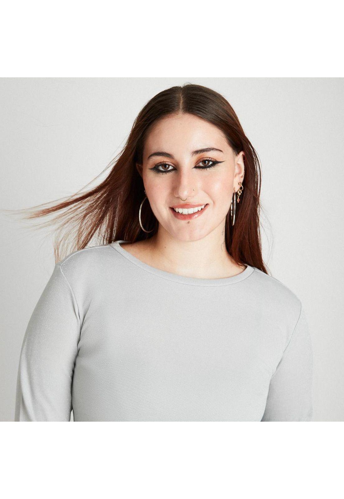 Polera Manga Larga De Lurex Plateado-2