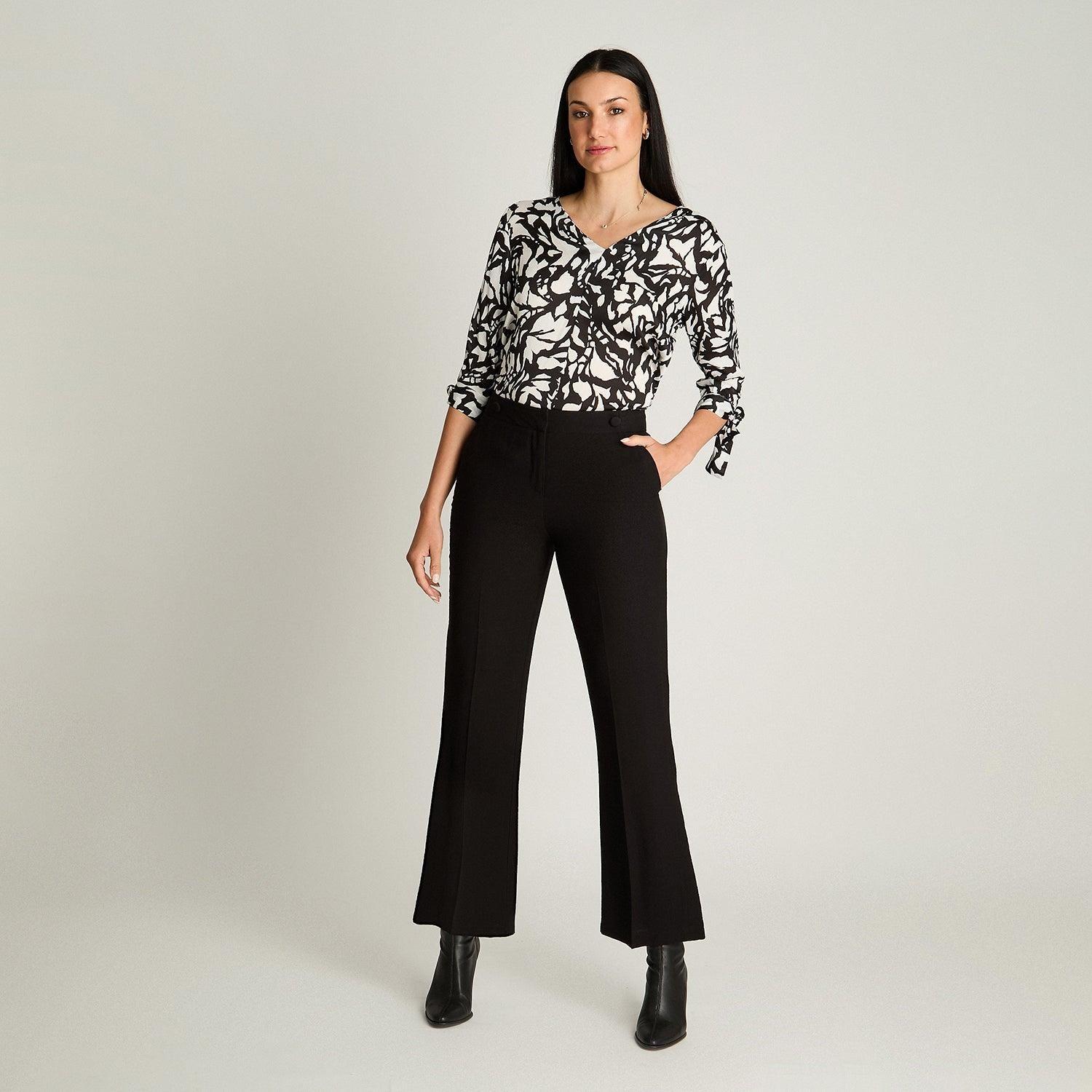Pantalón Formal Recto Con Botones Decorativos Negro-3