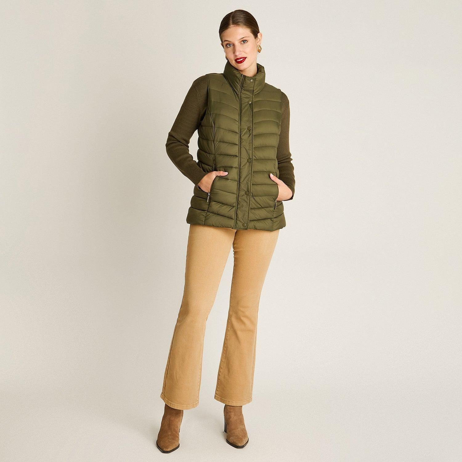 Parka Verde Sin Mangas Elasticidad Nula Sin Forro Calce Normal Tela Plano-3