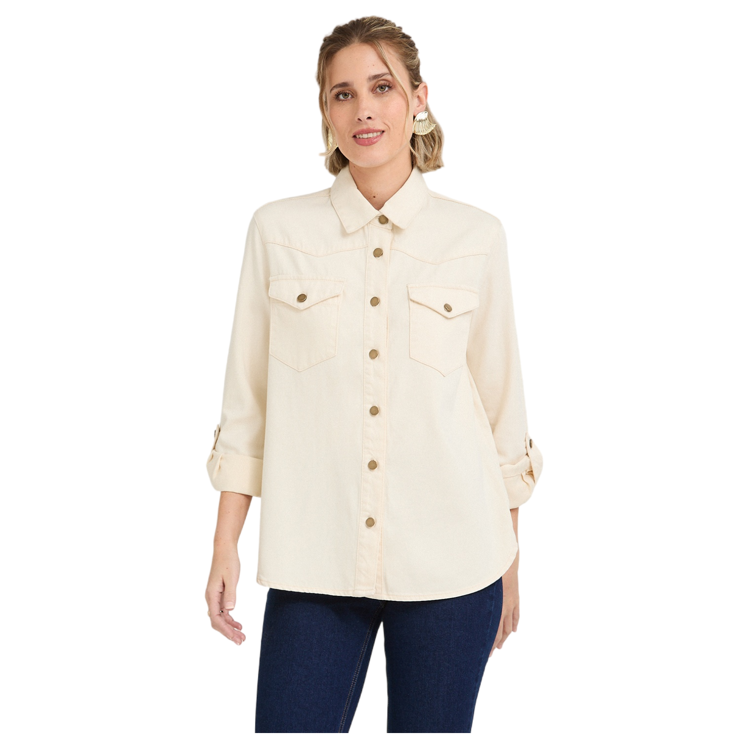 Casaca Mezclilla Manga Larga Lyocell Beige-0