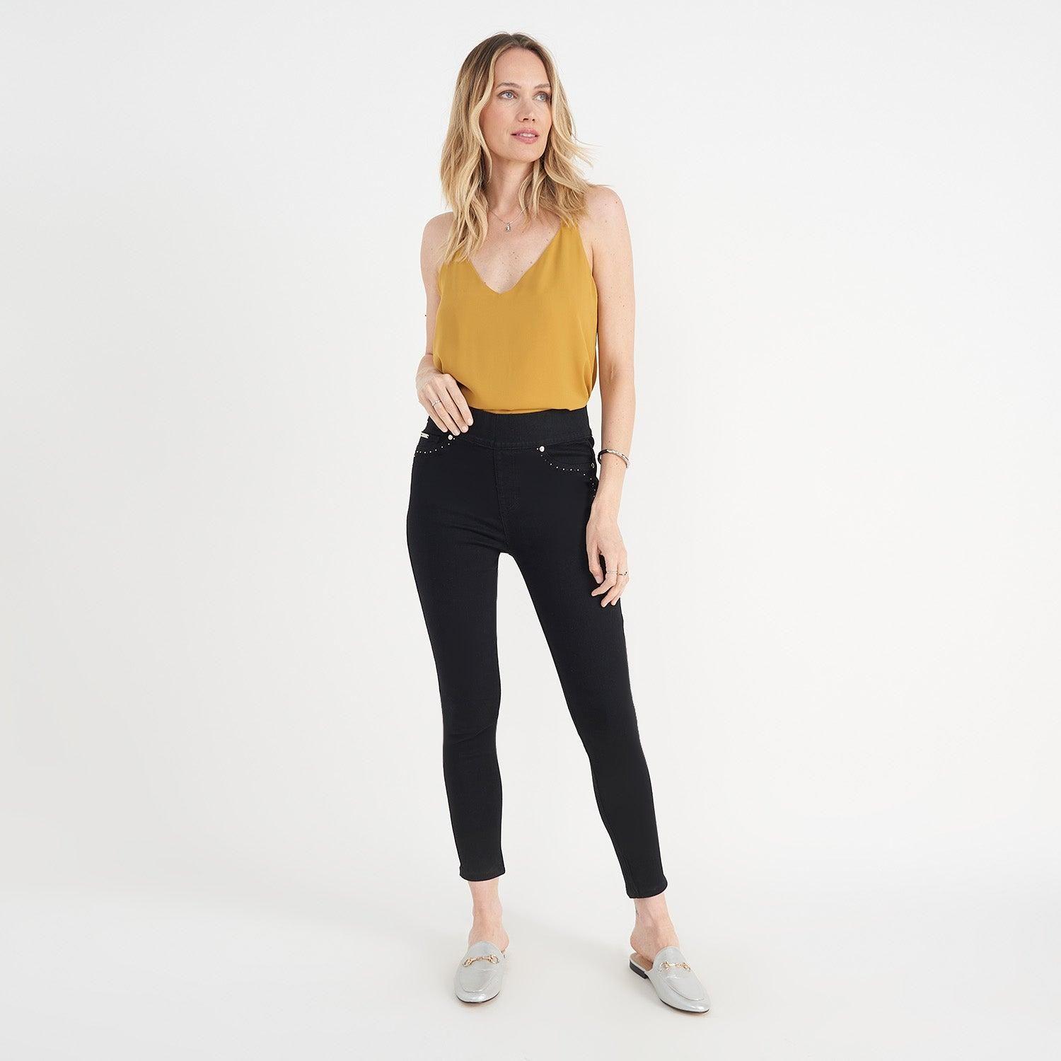 Leggins Con Pretina Ancha Bolsillos Falsos-3